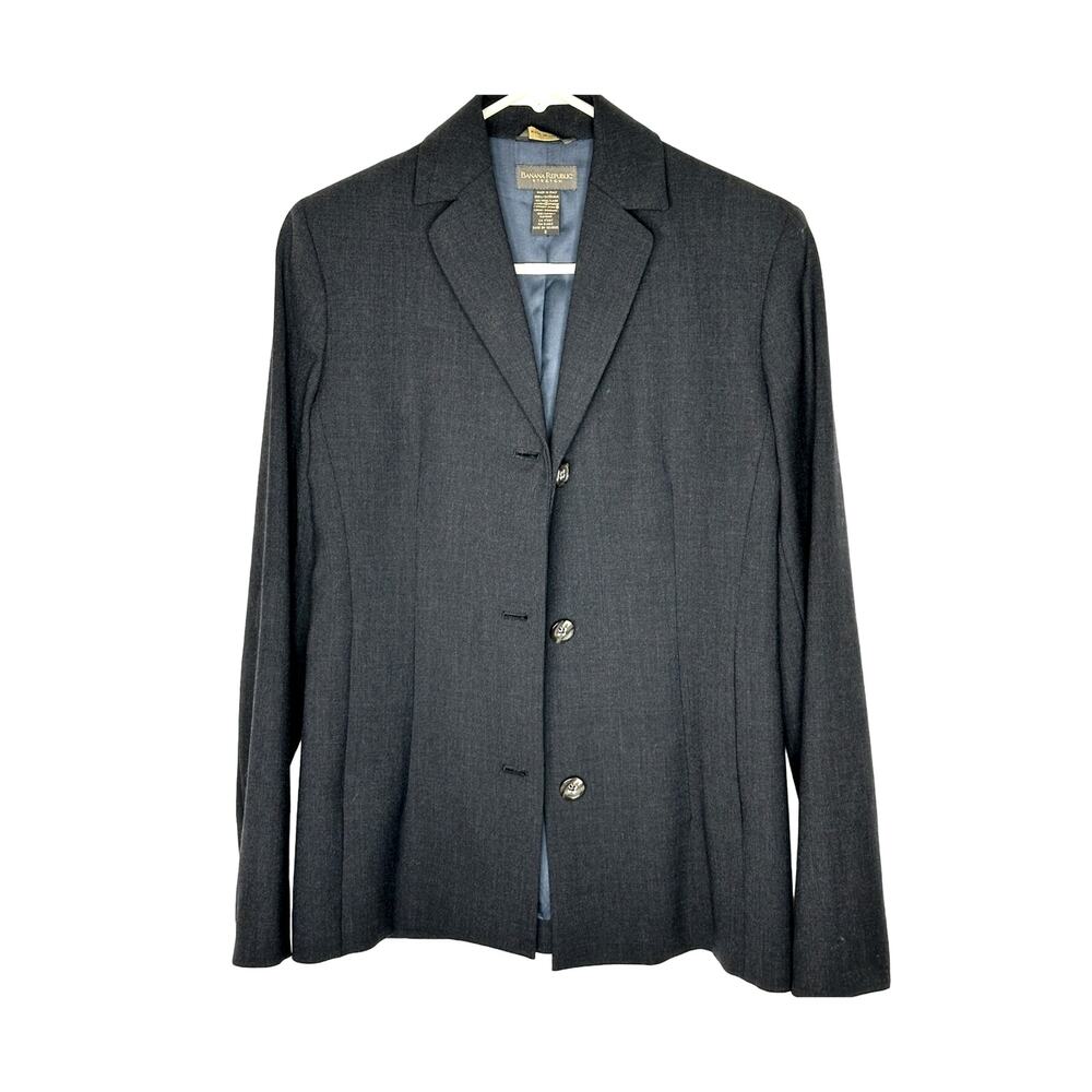Banana Republic 2 Italian $298 Stretch WOOL Blazer 3 Button Jacket Dark Gray EUC - Picture 4 of 7